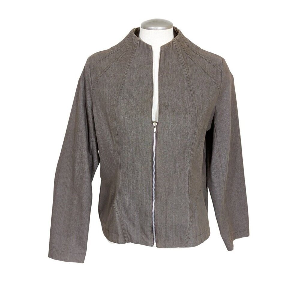 Womens Full Zip Blazer Jacket Size 16 Brown Collarless Canada Tonia Debellis